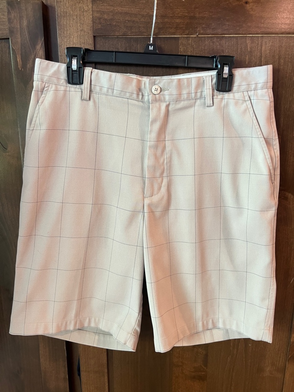 Men's Footjoy Beige Golf Shorts with black cross stripe